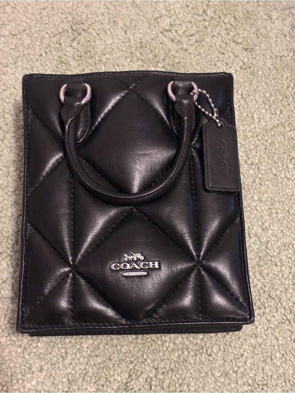 Coach Black Quilted Mini Handbag with Logo Charm